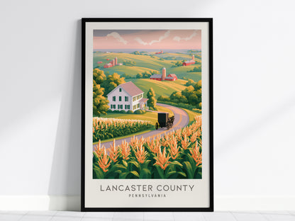 Lancaster County Matte Border Poster | Pennsylvania Destination Print Travel Wall Art — framed wall art, 24x36 in