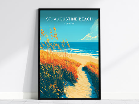 St. Augustine Beach, Florida Poster | Sun-Kissed Shores & Pier Wall Art — framed wall art, 24x36 in