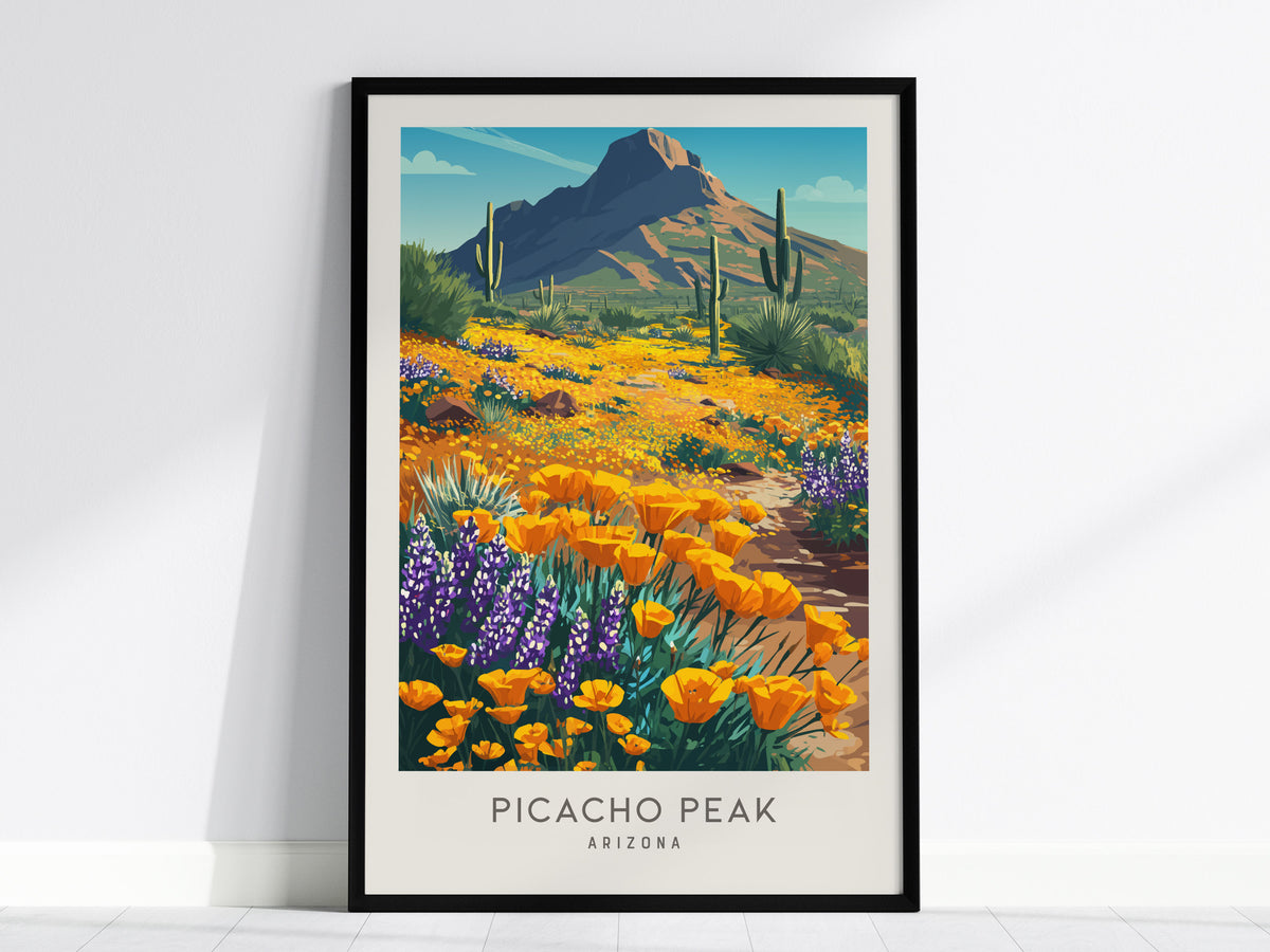 Picacho Peak Matte Border Poster | Arizona Travel Wall Art — framed wall art, 24x36 in