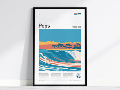 Populars, Hawaii Poster | Golden Hour Surf Break Wall Art — framed wall art, 24x36 in