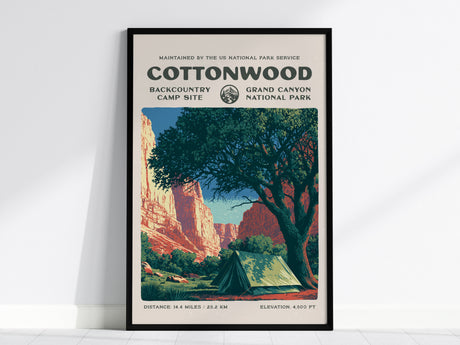 Cottonwood Camp, Grand Canyon National Park Poster | Camper Gift | Backcountry Canyon Trail Wall Art — framed wall art, 24x36