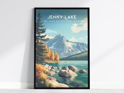 Jenny Lake, Grand Teton National Park, Wyoming Poster | Mountain Reflection Destination Print Wall Art — framed wall art, 24x