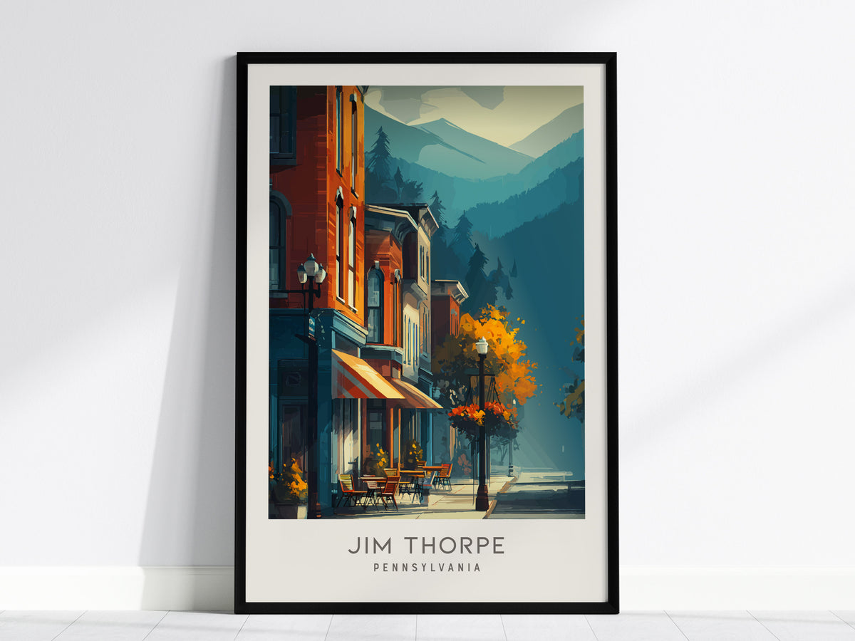 Jim Thorpe Matte Border Poster | Pennsylvania Destination Print Travel Wall Art — framed wall art, 24x36 in
