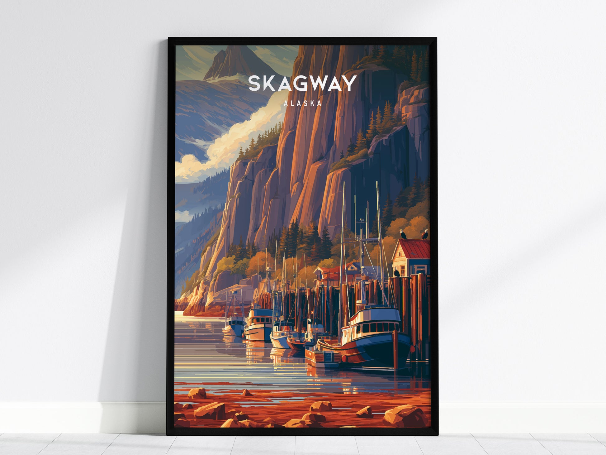 Skagway, Alaska Poster | Gold Rush Trail Mountain Wall Art — framed wall art, 24x36 in