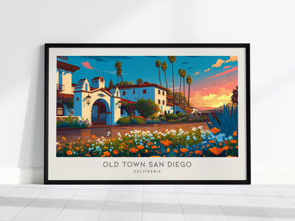 Old Town San Diego Landscape Matte Border Poster | California Destination Print Framed or Unframed — framed wall art, 24x36 i