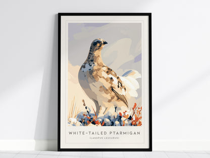 White-tailed Ptarmigan, Lagopus leucurus Poster | Alpine Bird Wall Art — framed wall art, 24x36 in