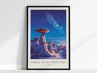 Goblin Valley State Park Matte Border Poster | Utah Destination Print Travel Wall Art — framed wall art, 24x36 in