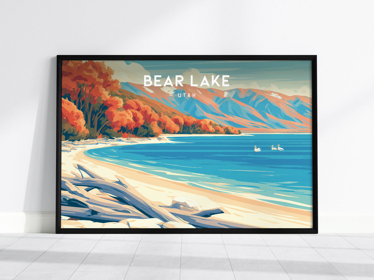 Bear Lake, Utah Landscape Poster | Tropical Beach Print Framed or Unframed Wall Art — framed wall art, 24x36 in
