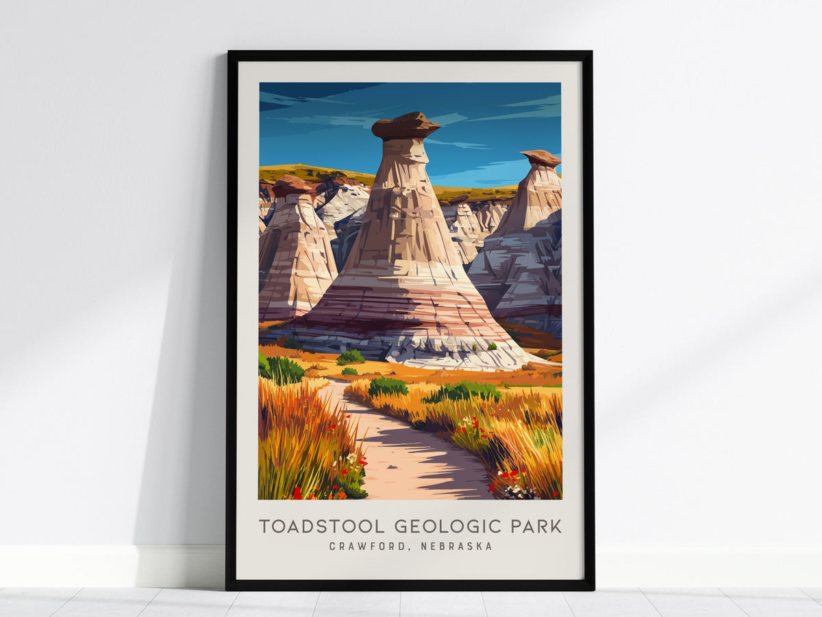 Toadstool Geologic Park Matte Border Poster | Crawford, Nebraska Travel Wall Art — framed wall art, 24x36 in