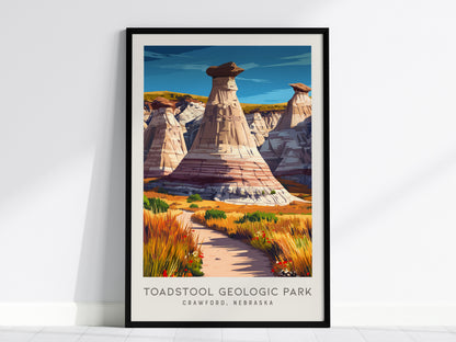 Toadstool Geologic Park Matte Border Poster | Crawford, Nebraska Travel Wall Art — framed wall art, 24x36 in