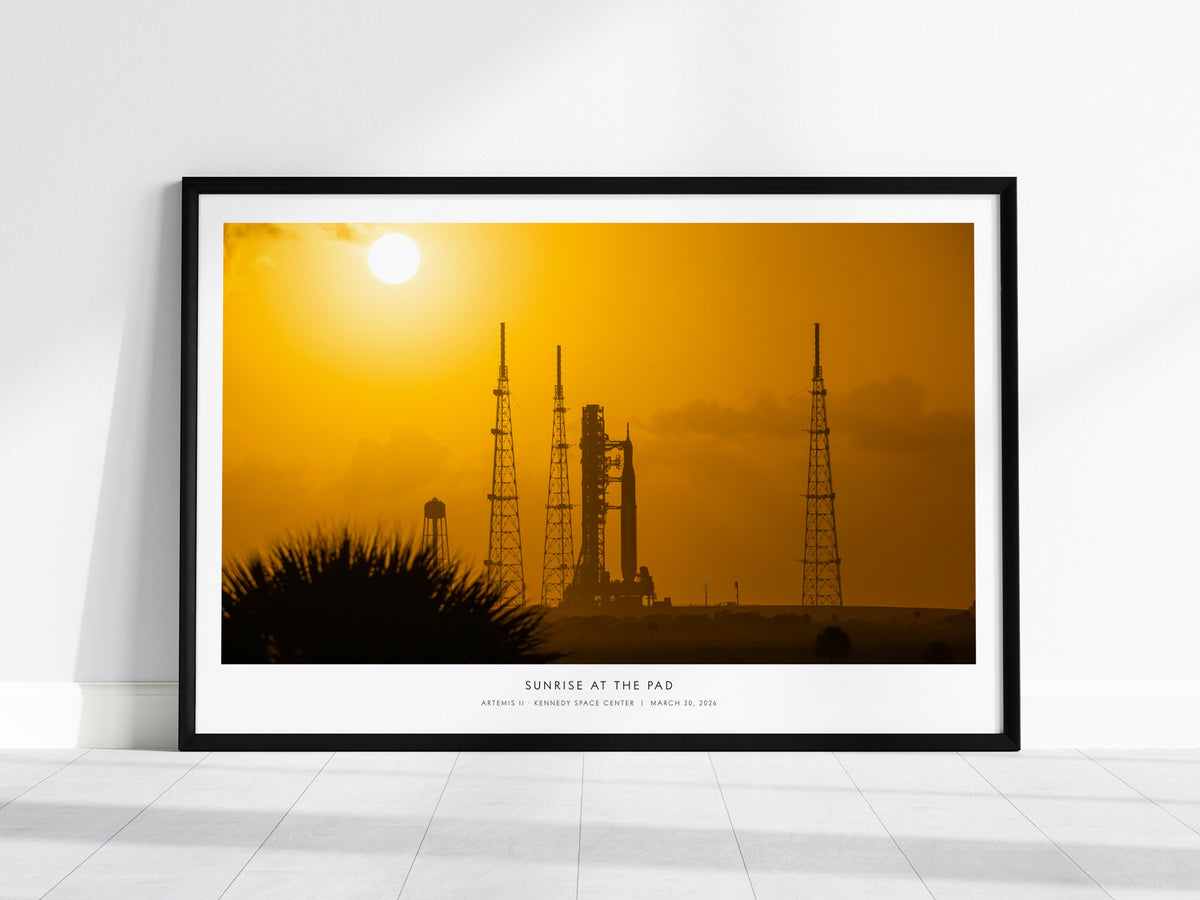 Sunrise At the Pad Landscape Poster | NASA Artemis II · Kennedy Space Center Space Photography Wall Art — framed wall art, 24