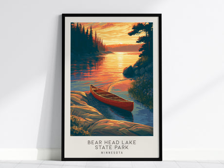 Bear Head Lake State Park Matte Border Poster | Minnesota Destination Print Travel Wall Art — framed wall art, 24x36 in