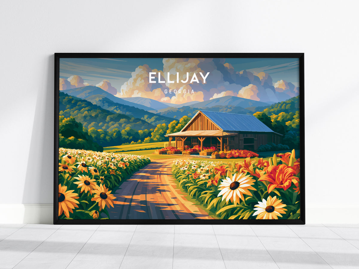 Ellijay Landscape Poster | Georgia Small Town Framed or Unframed Wall Art — framed wall art, 24x36 in