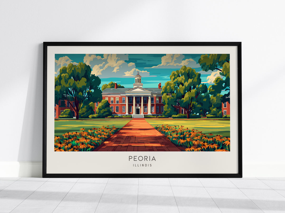 Peoria Landscape Matte Border Poster | Illinois Travel Gift Vacation Wall Art — framed wall art, 24x36 in