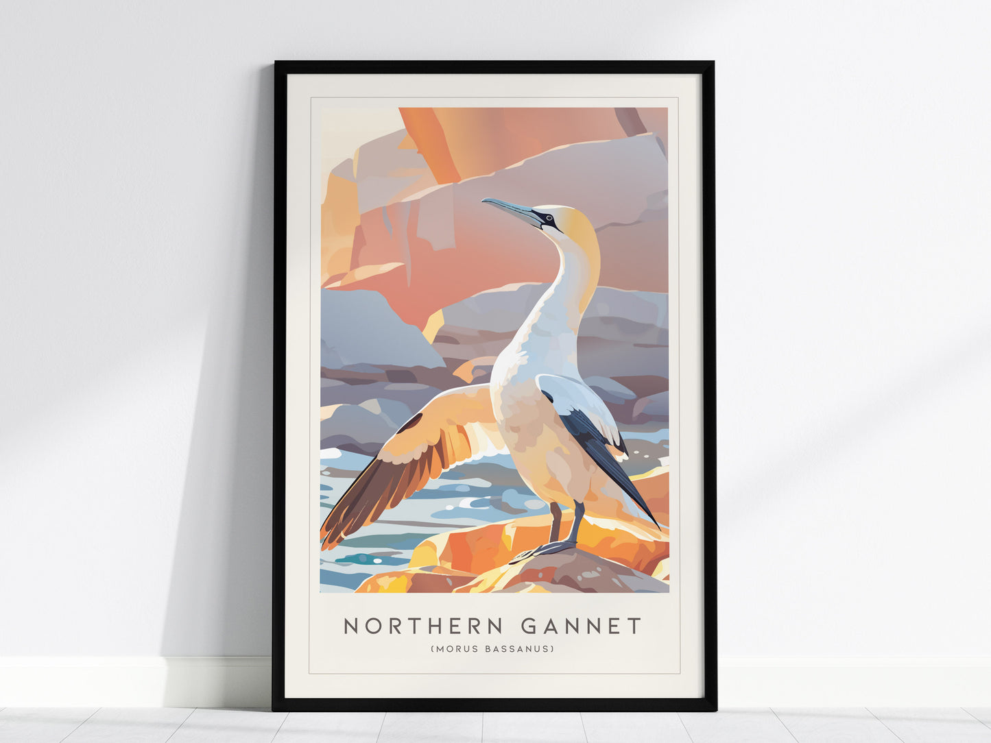Northern Gannet, Morus bassanus Poster | Striking Seabird Wildlife Print Wall Art — framed wall art, 24x36 in