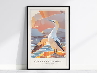 Northern Gannet, Morus bassanus Poster | Striking Seabird Wildlife Print Wall Art — framed wall art, 24x36 in