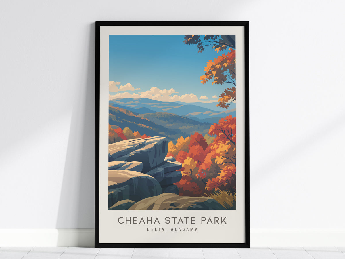 Cheaha State Park Matte Border Poster | Delta, Alabama Destination Print Travel Wall Art — framed wall art, 24x36 in