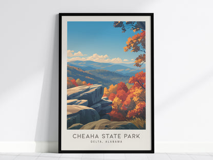 Cheaha State Park Matte Border Poster | Delta, Alabama Destination Print Travel Wall Art — framed wall art, 24x36 in