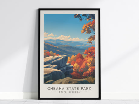 Cheaha State Park Matte Border Poster | Delta, Alabama Destination Print Travel Wall Art — framed wall art, 24x36 in