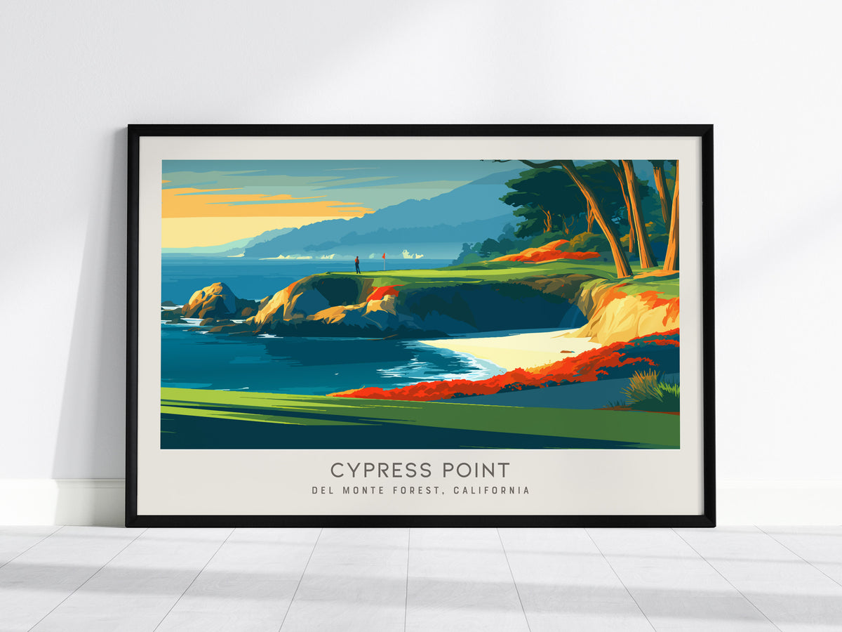 Cypress Point Landscape Matte Border Poster | Del Monte Forest, California Country Club Decor Golf Course Print — framed wall