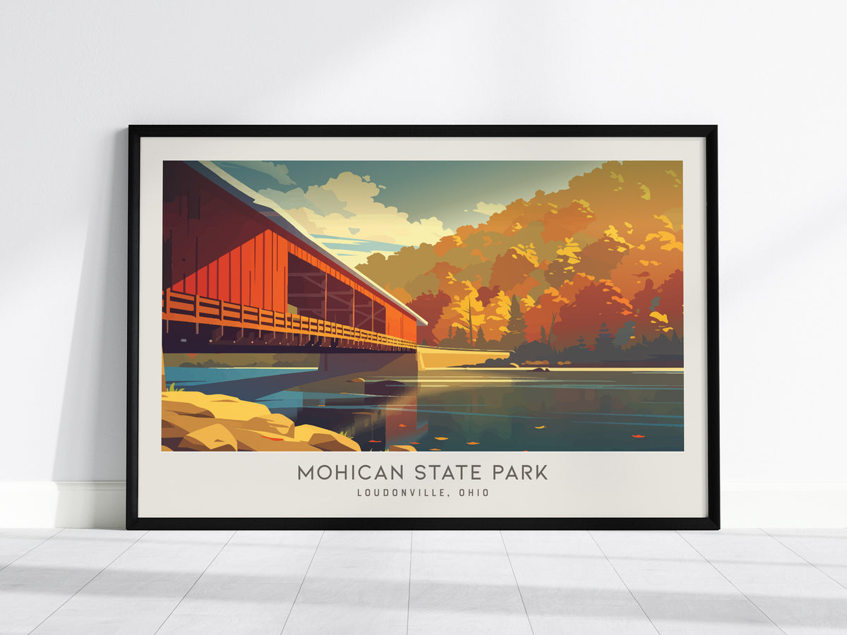 Mohican State Park Landscape Matte Border Poster | Loudonville, Ohio Vacation Wall Art — framed wall art, 24x36 in