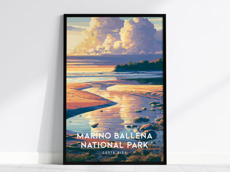 Marino Ballena National Park, Costa Rica Poster | Whale Tail Beach Tropical Wall Art — framed wall art, 24x36 in