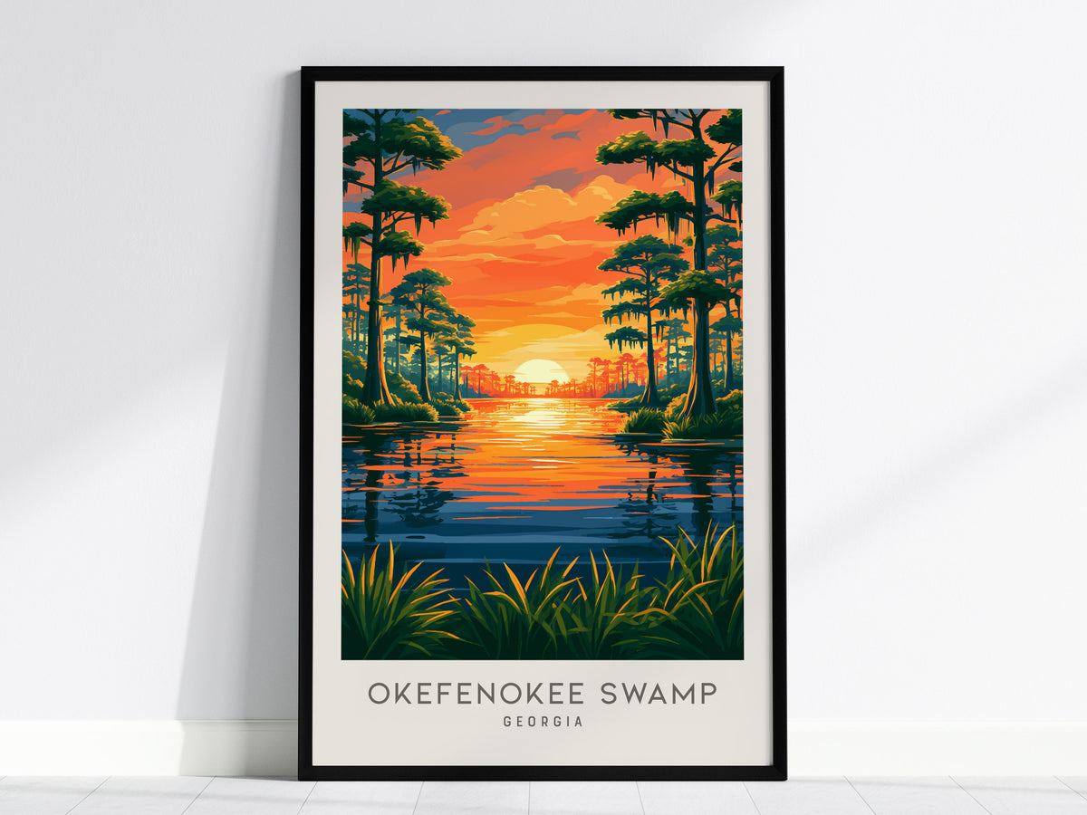 Okefenokee Swamp Matte Border Poster | Georgia Vacation Wall Art Framed or Unframed — framed wall art, 24x36 in