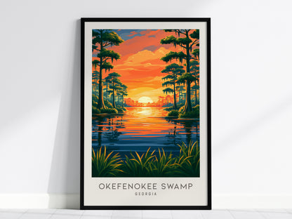 Okefenokee Swamp Matte Border Poster | Georgia Vacation Wall Art Framed or Unframed — framed wall art, 24x36 in