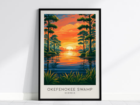 Okefenokee Swamp Matte Border Poster | Georgia Vacation Wall Art Framed or Unframed — framed wall art, 24x36 in