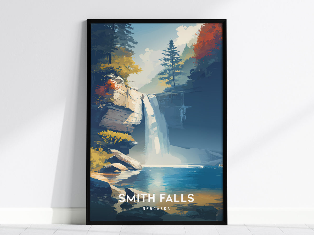 Smith Falls, Nebraska Poster | Waterfall Adventure Destination Print Wall Art — framed wall art, 24x36 in