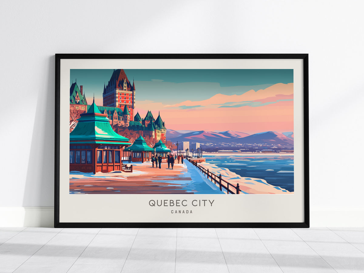 Quebec City Landscape Matte Border Poster | Canada Travel Wall Art — framed wall art, 24x36 in