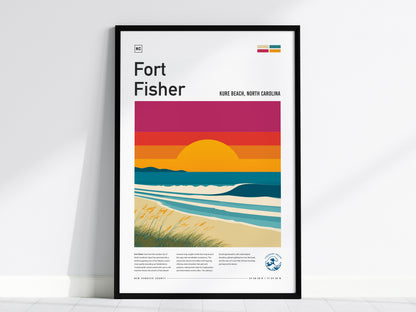 Fort Fisher, Kure Beach, North Carolina Poster | Surf Wall Art & Coastal Waves Print — framed wall art, 24x36 in