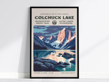 Colchuck Lake, Alpine Lakes Wilderness Poster | Hiker Gift | Backcountry Trail Wall Art — framed wall art, 24x36 in