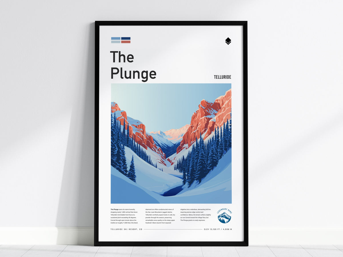 The Plunge, Telluride Poster | Alpine Ski Run Mountain Poster Wall Art — framed wall art, 24x36 in