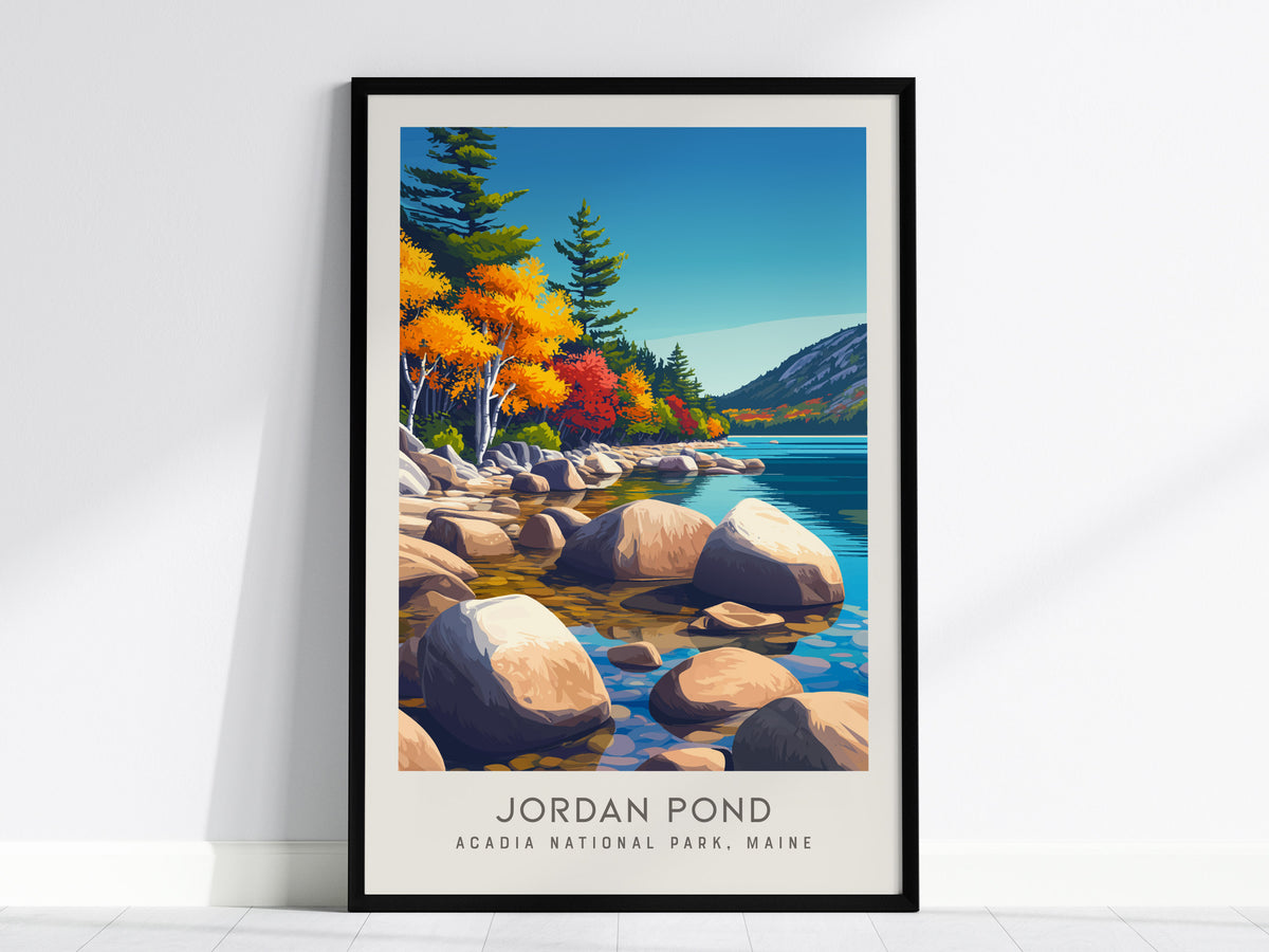 Jordan Pond Matte Border Poster | Acadia National Park, Maine Destination Print — framed wall art, 24x36 in