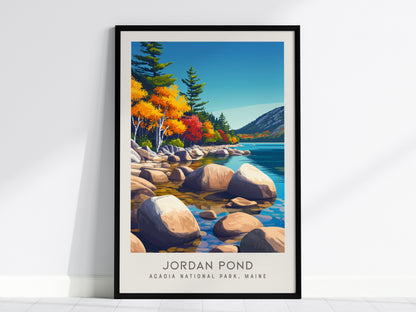 Jordan Pond Matte Border Poster | Acadia National Park, Maine Destination Print — framed wall art, 24x36 in