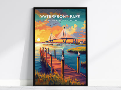 Waterfront Park, Charleston Poster | Southern Harbor Palmetto Charm Wall Art — framed wall art, 24x36 in