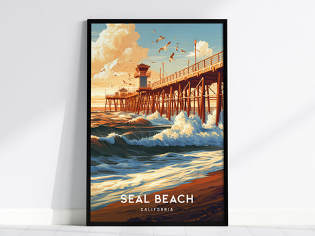 Seal Beach, California Poster | Sun-Kissed Pier & Coastal Charm Wall Art — framed wall art, 24x36 in