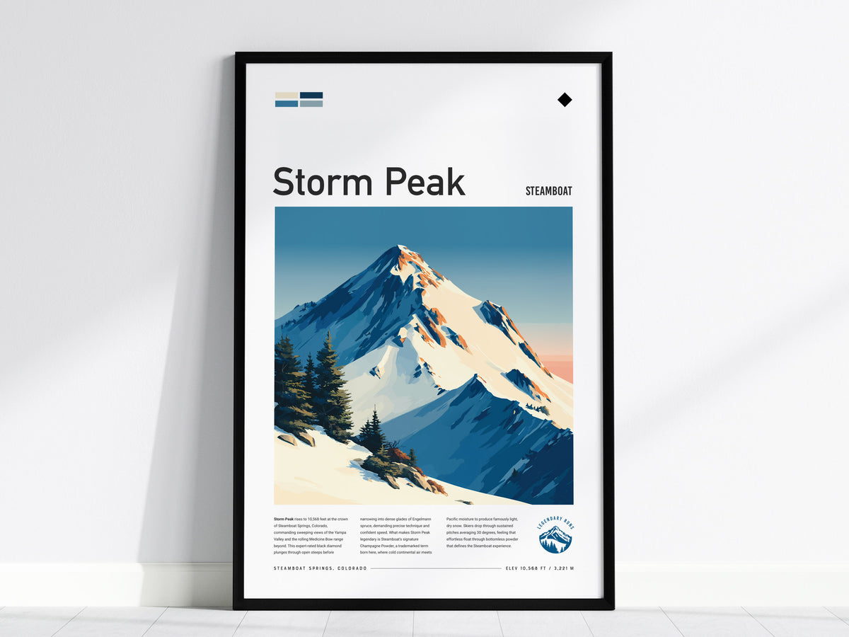 Storm Peak, Steamboat Poster | Alpine Print & Ski Lodge Decor Wall Art — framed wall art, 24x36 in