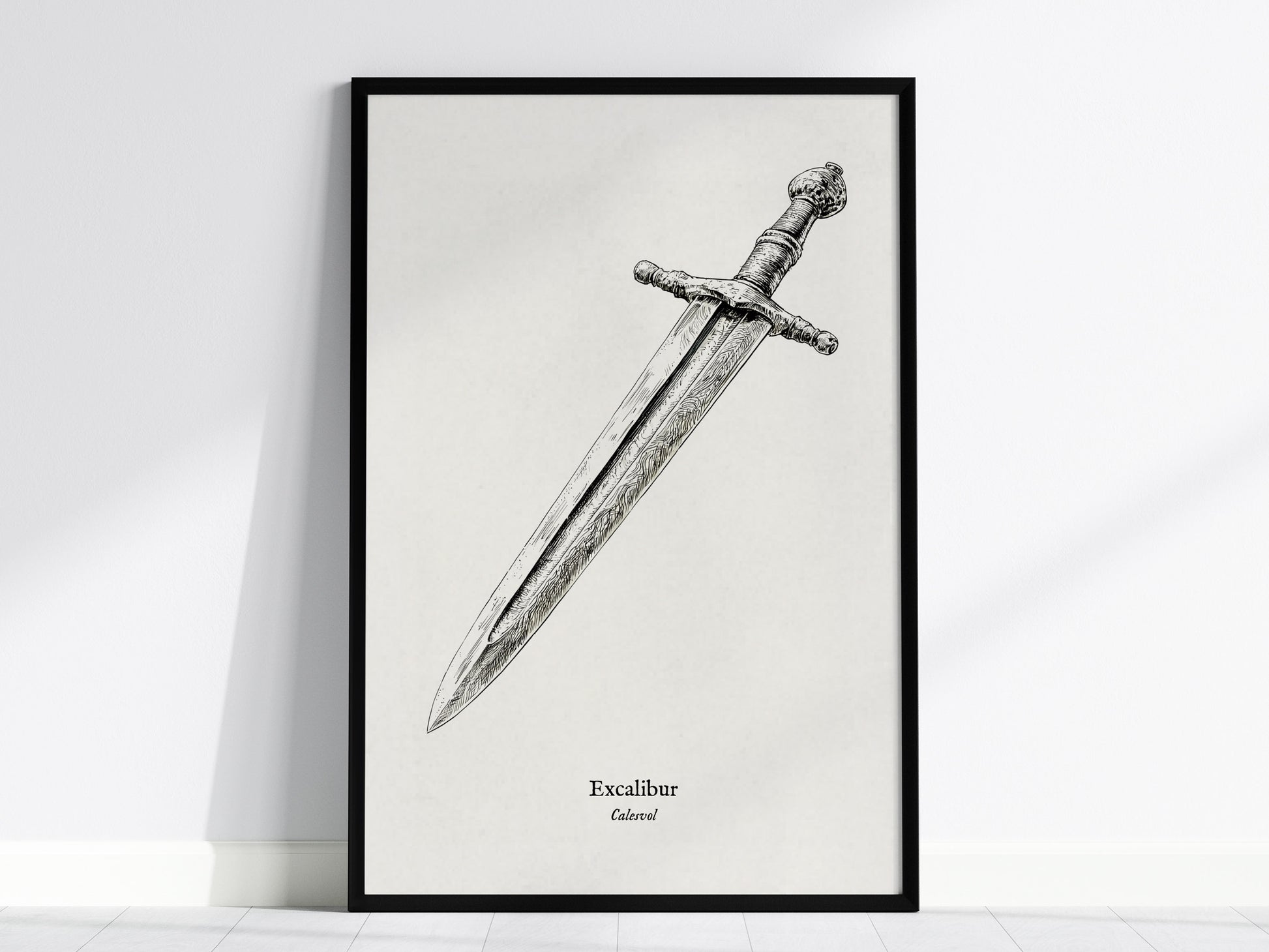 Excalibur Sword Poster | Vintage Calesvol Scientific Illustration Wall Art — framed wall art, 24x36 in