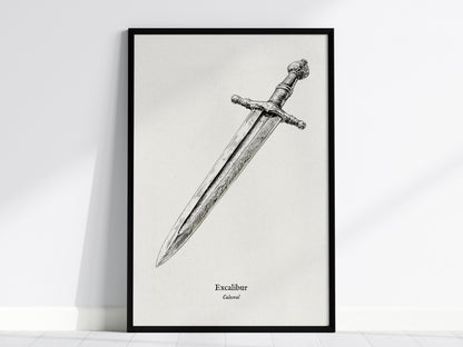 Excalibur Sword Poster | Vintage Calesvol Scientific Illustration Wall Art — framed wall art, 24x36 in