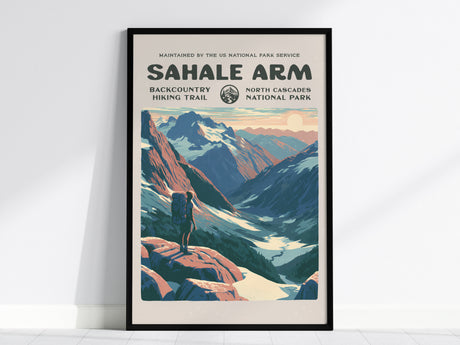 Sahale Arm, North Cascades National Park Poster | Hiker Gift | Backcountry Trail Wall Art — framed wall art, 24x36 in