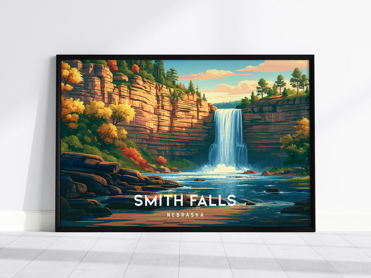 Smith Falls, Nebraska Landscape Poster | Waterfall Vacation Wall Art — framed wall art, 24x36 in