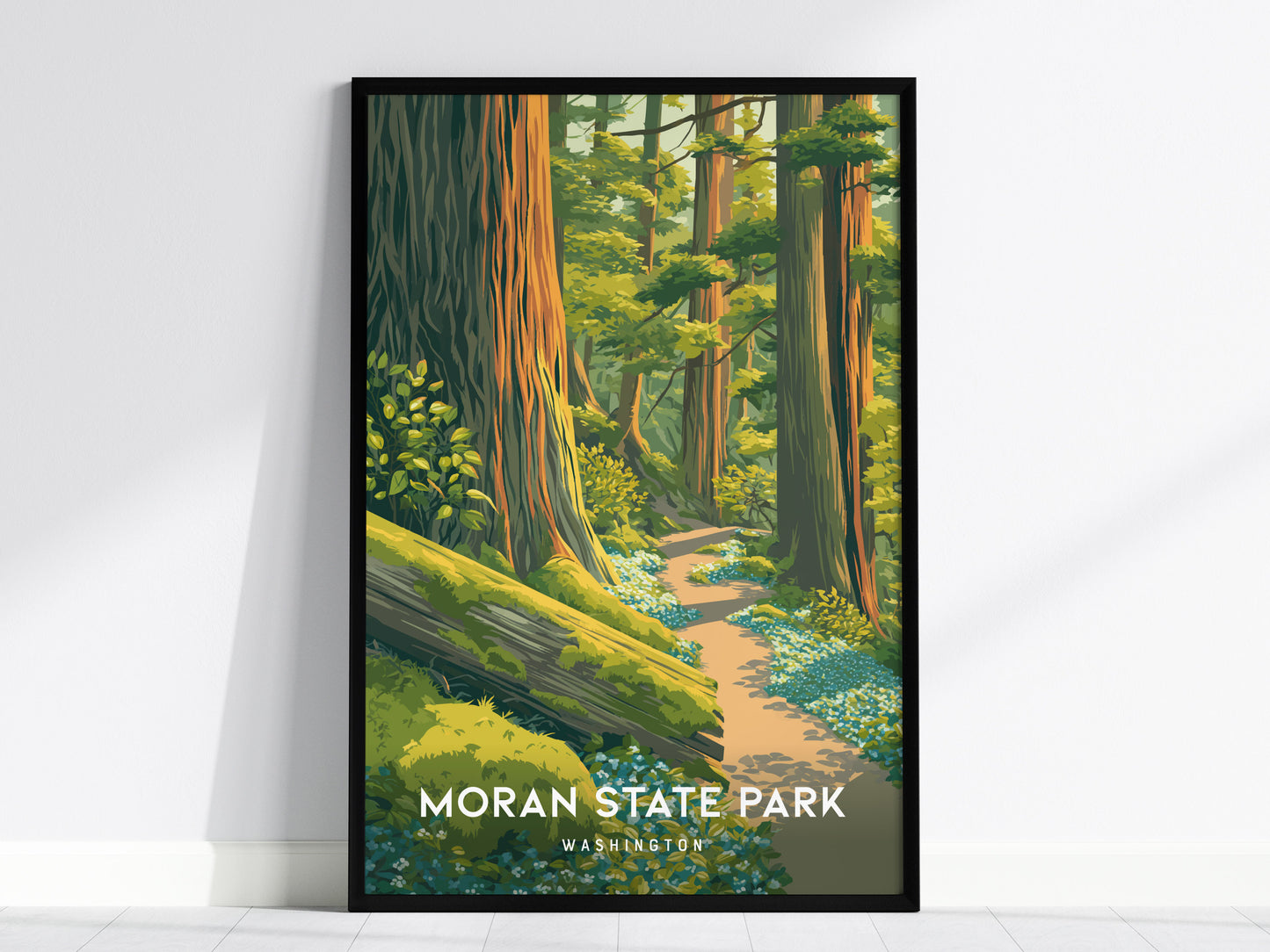 Moran State Park, Washington Poster | Mountain Lake & Evergreen Forest Wall Art — framed wall art, 24x36 in
