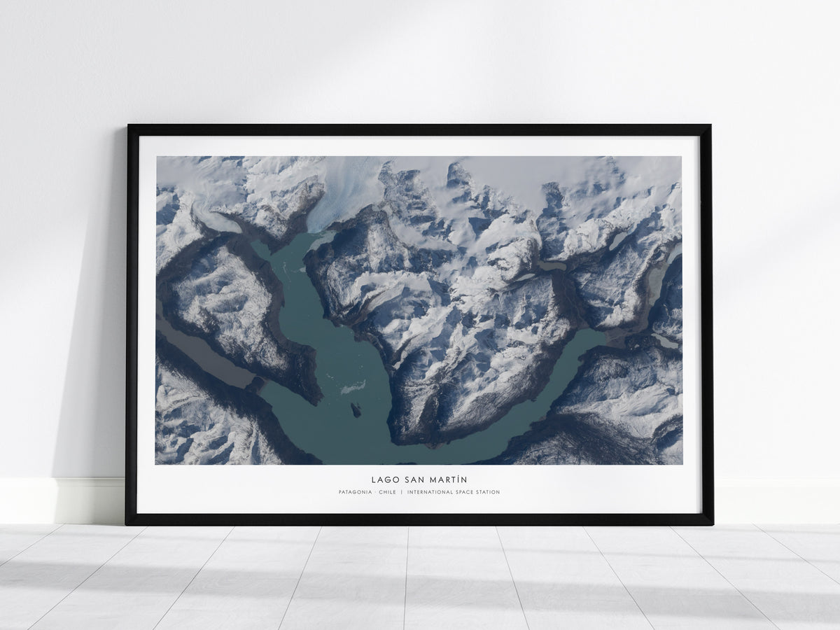 Lago San Martín Landscape Poster | NASA Space Photography Patagonia · Chile Astronomy Print — framed wall art, 24x36 in