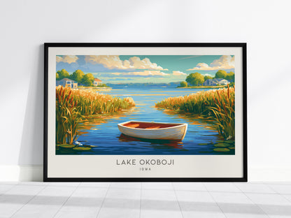 Lake Okoboji Landscape Matte Border Poster | Iowa Lakeside Beach House Decor — framed wall art, 24x36 in