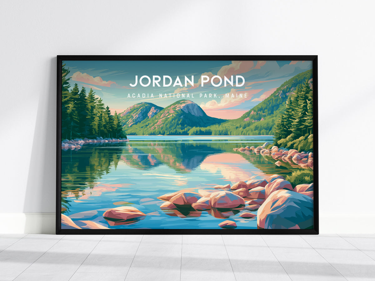 Jordan Pond Landscape Poster | Acadia National Park, Maine Travel Wall Art — framed wall art, 24x36 in