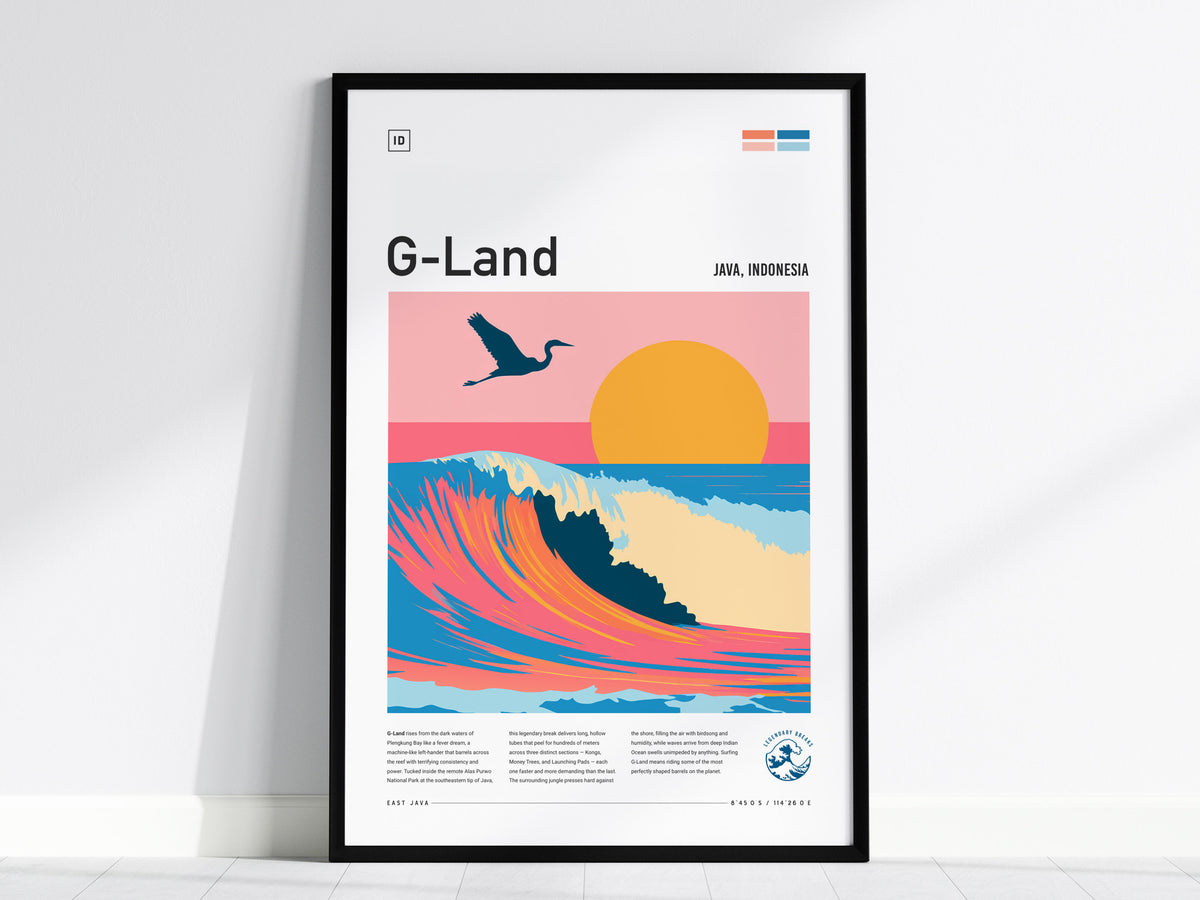G-Land, Java, Indonesia Poster | Tropical Surf Wave Print Wall Art — framed wall art, 24x36 in