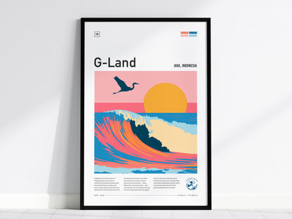 G-Land, Java, Indonesia Poster | Tropical Surf Wave Print Wall Art — framed wall art, 24x36 in