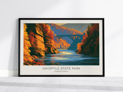 Ohiopyle State Park Landscape Matte Border Poster | Pennsylvania Vacation Wall Art — framed wall art, 24x36 in